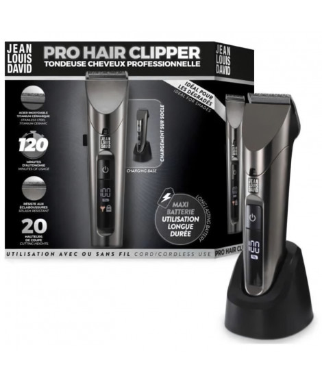 Tondeuse cheveux - JEAN LOUIS DAVID - Pro Hair Clipper - 20 hauteurs de coupe - Batterie Lithium Ion - Grande autonomie