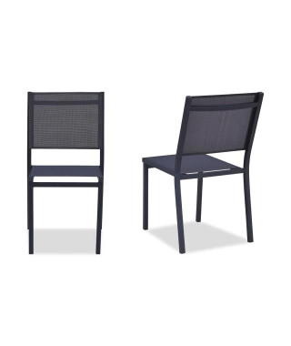 Lot de 2 chaises de jardin en aluminium assise textilene - 48 x 56 x 87 cm - Gris