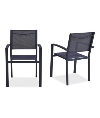 Lot de 2 fauteuils de jardin en aluminium assise textilene - 57 x 56 x 87 cm - Gris