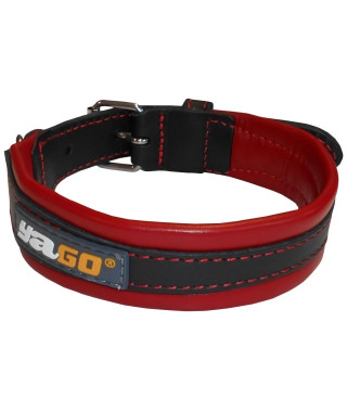 YAGO Collier en Cuir Noir et Rouge Souple et Réglable pour moyen chien, taille M 34-43 cm