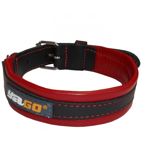 YAGO Collier en Cuir Noir et Rouge Souple et Réglable pour moyen chien, taille M 34-43 cm