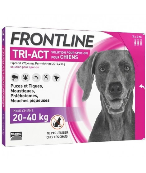 FRONTLINE 3 pipettes Tri-Act - Pour chien de 20 a 40 kg