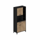 Buffet haut de cuisine ECO - 3 portes et 1 tiroir - Mélamine chene et noir - L 80 x P 40 x H 178 cm