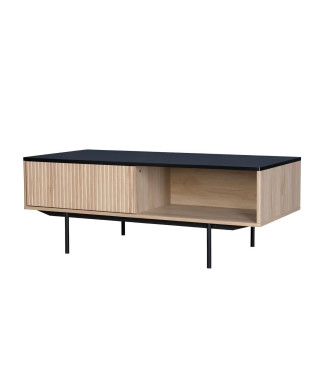 MEMPHIS Table Basse 1 tiroir - Décoir bois et noir