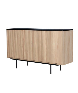 Buffet 3 portes - Décor bois et noir - Pieds métal - MEMPHIS - L 140 x P 39 x H 82,80 cm