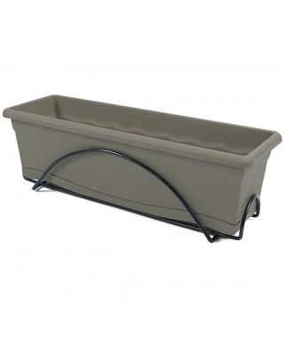 PLASTIKEN Jardiniere 60x20 Cm + Plateau + Support balcon Collection TERRA - Taupe