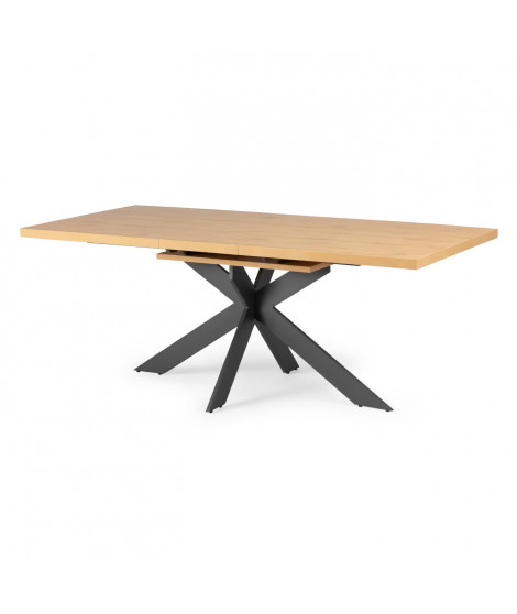 Table a manger extensible RAVEN en chene et métal noir - L 160/200 x P 90 x H 76 cm