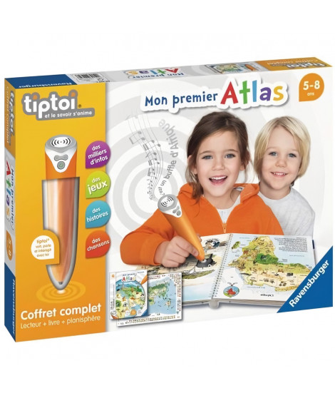 Ravensburger - Coffret Complet tiptoi Lecteur interactif + Livre en français Mon premier Atlas - A partir de 5 ans