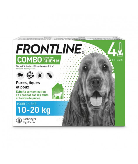 FRONTLINE Combo Chien M - 10 a 20 kg - 4 Pipettes - Puces tiques et poux