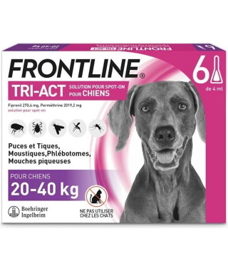 FRONTLINE Tri-Act Chiens L - 20 a 40 kg - 6 pipettes  - puces, tiques, moustiques, phlébotomes et mouches piqueuses