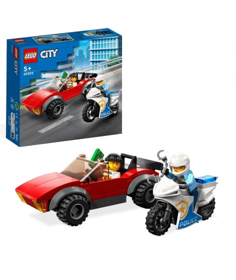 LEGO City 60392 La Course-Poursuite de la Moto de Police, Jouet Voiture de Course et 2 Policiers