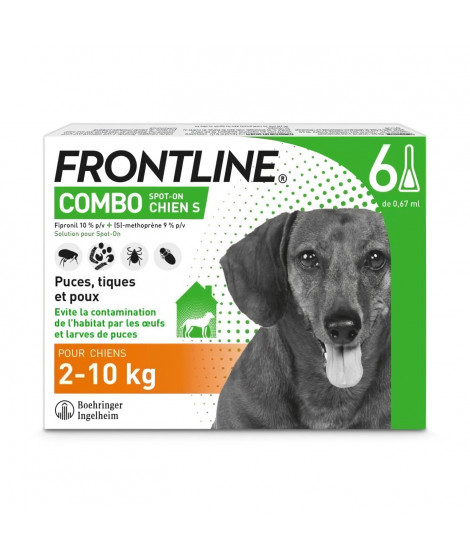 FRONTLINE Combo Chien S - 2 a 10 kg - 6 Pipettes - Puces tiques et poux