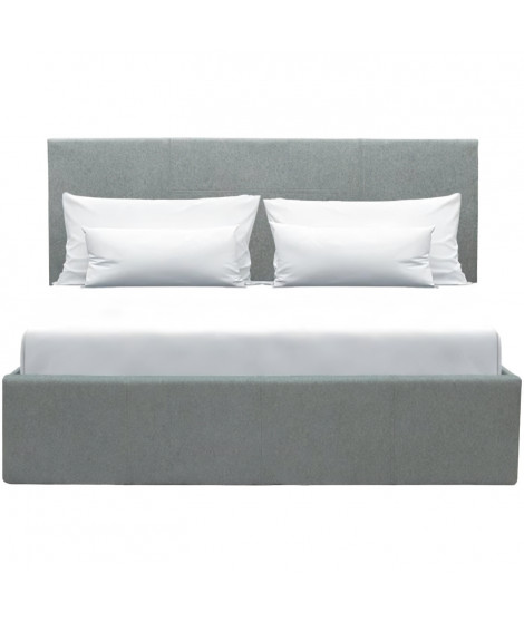 Lit coffre adulte MARTIN - Couchage 140x190 cm - Gris clair - Sommier a lattes - L 201 x P 146 x H 99 cm