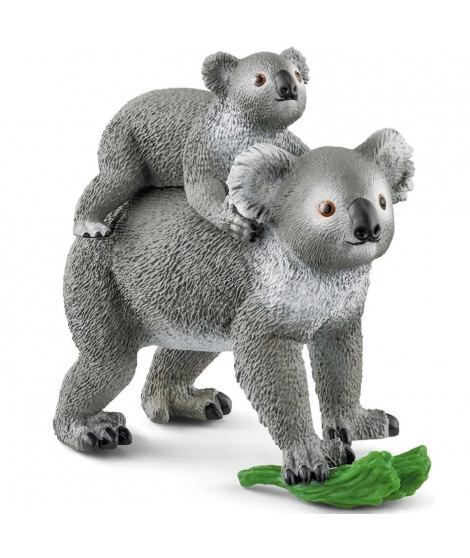 Figurine SCHLEICH - Maman et Bébé Koala - Gamme Wild Life - Gris