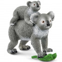 Figurine SCHLEICH - Maman et Bébé Koala - Gamme Wild Life - Gris