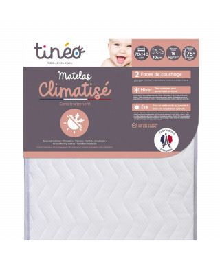 TINÉO - Matelas Climatisé 70x140x10cm, Matelas Bébé, Climatisé, 1 Face Été, 1 Face Hiver, Sans Traitement, Fabriqué En France