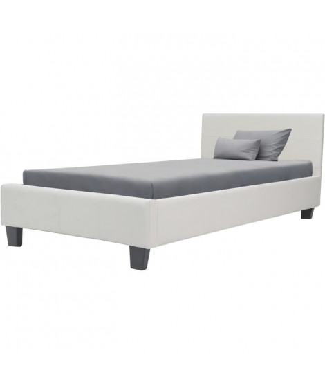 KANSAS Lit adulte ou enfant - Simili blanc - Sommier inclus - 90 x 190 cm