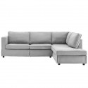 Canapé d'angle droit 4 places - Tissu gris déhoussable - Pieds en bois - L 258 x P 86 x H 90 cm - JUANA