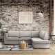 Canapé d'angle droit 4 places - Tissu gris déhoussable - Pieds en bois - L 258 x P 86 x H 90 cm - JUANA