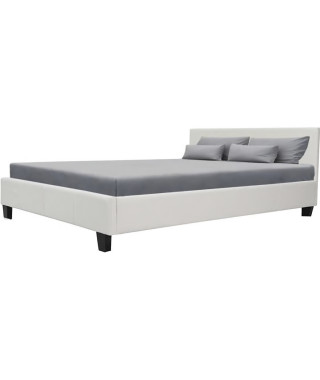 KANSAS Lit adulte 160x200 cm - Simili blanc - Sommier inclus