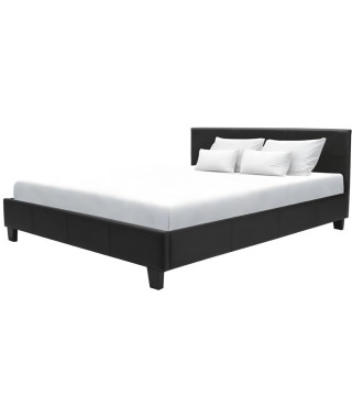 KANSAS Lit adulte 140x190 cm - Simili noir - Sommier inclus