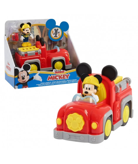 Mickey, Véhicule avec 1 figurine 7,5 cm et 1 accessoire, Modele Pompier, Jouet pour enfants des 3 ans, MCC063