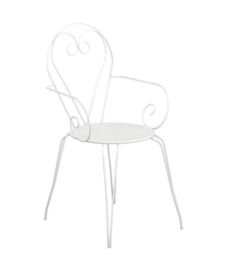 Lot de 4 Fauteuils de jardin romantique empilable en fer forgé - Blanc