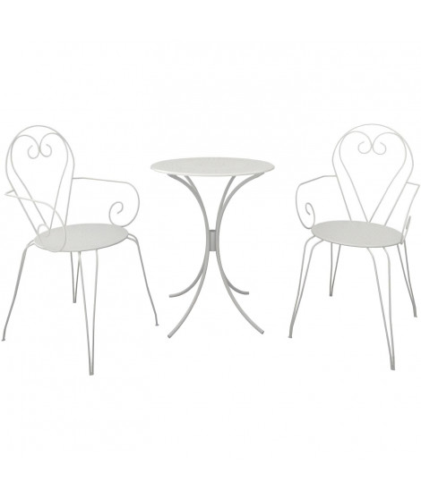 Set Table de jardin romantique en fer forgé 60 cm + 2 fauteuils - Blanc