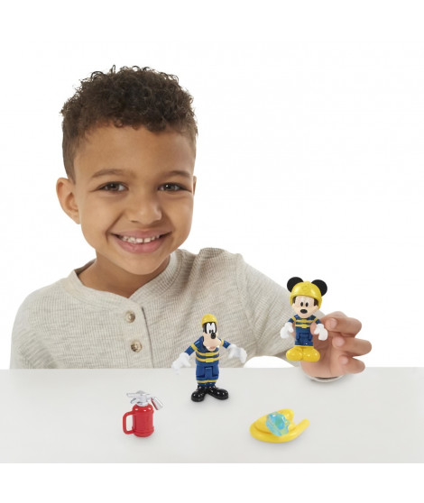 Mickey, 2 figurines articulées 7,5 cm avec accessoires, Theme Pompier, Jouet pour enfants des 3 ans, MCC044