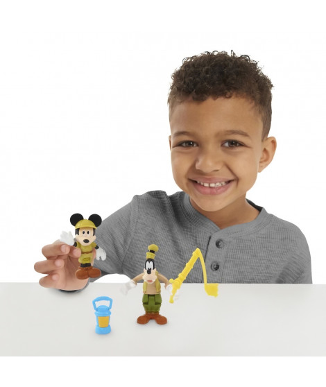 Mickey, 2 figurines articulées 7,5 cm avec accessoires, Theme Camping, Jouet pour enfants des 3 ans, MCC043