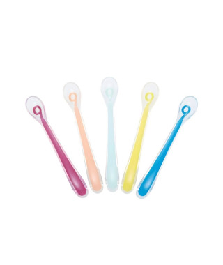 BABYMOOV Lot de 5 Cuilleres bébé 1er âge en silicone, ergonomiques, passent au lave-vaisselle, sans BPA, multicolore