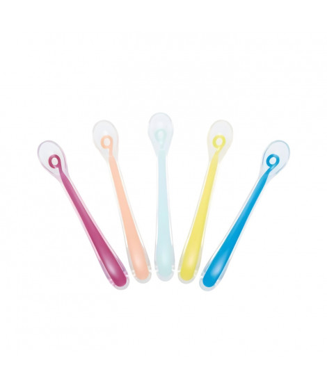 BABYMOOV Lot de 5 Cuilleres bébé 1er âge en silicone, ergonomiques, passent au lave-vaisselle, sans BPA, multicolore