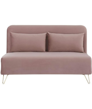 Banquette convertible 2 places - Velours Rose pieds doré - Style scandinave - L 130 x P 90 x H 81 cm - DEPLO