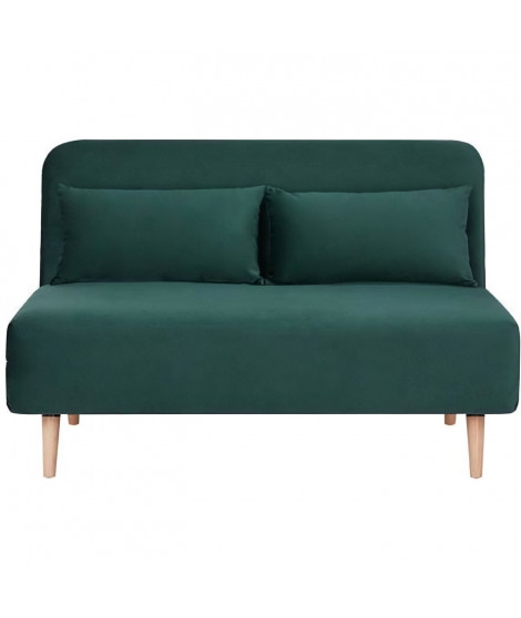 Banquette BZ 2 places - Style scandinave - Velours vert - L 130 x P 90 x 81 cm - DEPLO