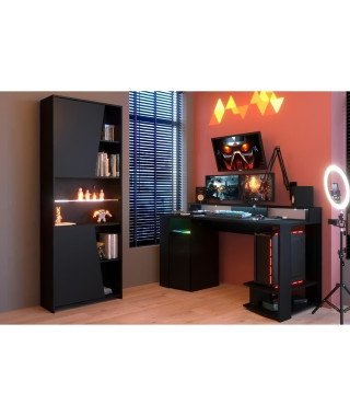 Ensemble bureau gamer et bibliotheque PARISOT - Décor noir