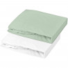 Lot de 2 draps housse en jersey - Blanc / Vert de Gris - 60 x 120 x 15 cm