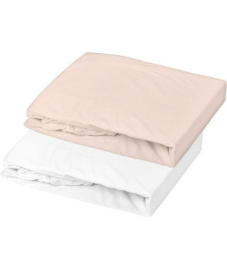 DOMIVA Lot 2 Draps housse Uni - Jersey - oeko-Tex - Blanc/Nude - 70 x 140 cm