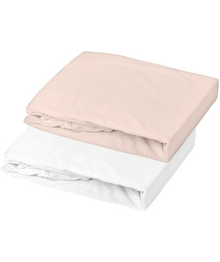 DOMIVA Lot 2 Draps housse Uni - Jersey - oeko-Tex - Blanc/Nude - 60 x 120 cm