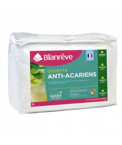 BLANREVE Couette tres chaude Percale - Anti-acariens - 420g/m² - 220x240cm