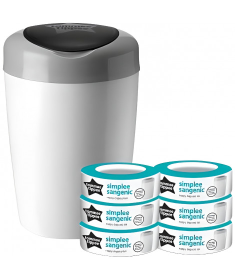 TOMMEE TIPPEE Starter Pack, Poubelle a Couches Simplee, Comprend 6x Recharge