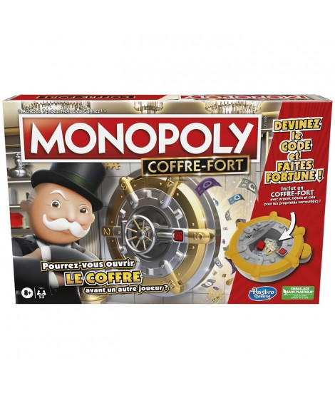 Monopoly Coffre-fort, jeu de plateau pour la famille et les enfants, 2 a 6 joueurs, des 8 ans, inclut un coffre-fort