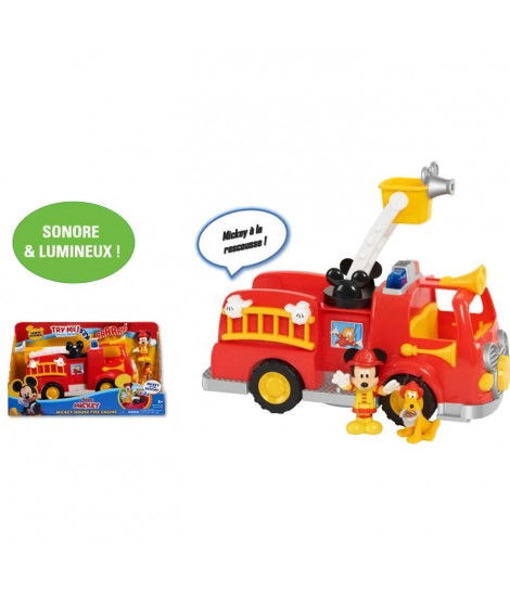 Mickey, Camion de Pompier , avec fonctions sonores et lumineuses, 2 figurines incluses, Jouet pour enfants des 3 ans, MCC00