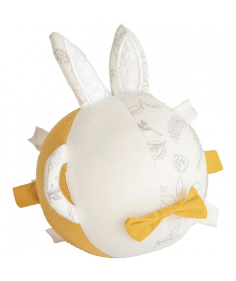 DOMIVA Balle d'activités Leafy Bunny - Coton bio - Sensorielle - Blanc/Jaune - 12 cm