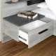 LEONARD Lit adulte 140 x 190 cm + 2 Chevets et Tete de lit en simili - Décor chene - L 195,7 x P 235,5 x H 90,5 cm