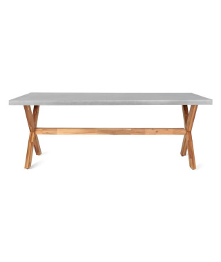 X-WOODY table de jardin -  Structure plateau en fibre de ciment et pieds en acacia en forme X - 200 x 100 x 75cm