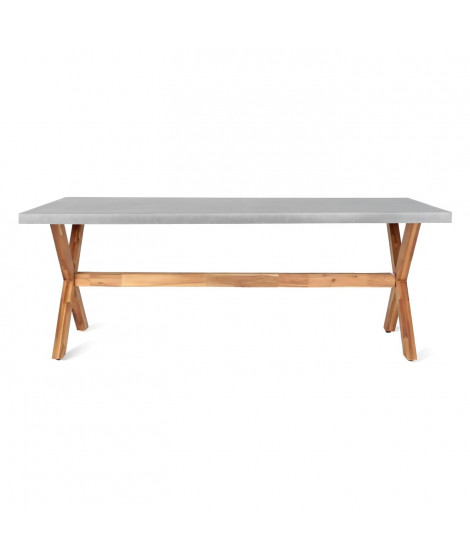 X-WOODY table de jardin -  Structure plateau en fibre de ciment et pieds en acacia en forme X - 200 x 100 x 75cm