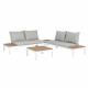 Salon de jardin modulable, en aluminium couleur blanc et polywood - 4 personnes avec coussins gris - SANTANA