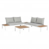 Salon de jardin modulable, en aluminium couleur blanc et polywood - 4 personnes avec coussins gris - SANTANA