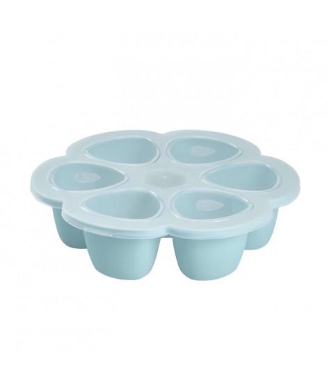 BEABA Multiportions en silicone de qualité premium, résistance thermique, couvercle hermétique, Fabriqué en Italie, 6x90 ml bleu