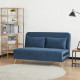 Banquette convertible 2 places - Velours Bleu - Style scandinave - L 130 x P 90 x H 81 cm - DEPLO